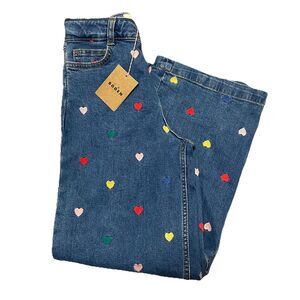NWT Mini Boden Girls Wide Leg Jeans Size 10-11 Y Adjustable Waist Hearts Girly